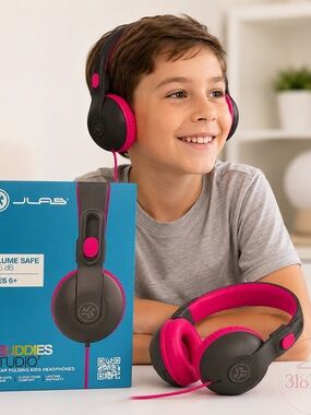 JLab Kids Over-Ear Headphones — Black and Pink